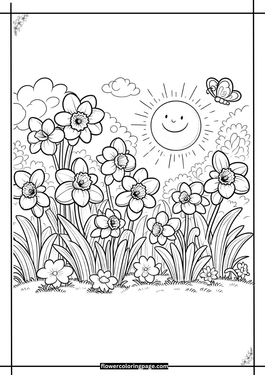 Free Jonquil Coloring Pages Printable PDF Flower Coloring Page